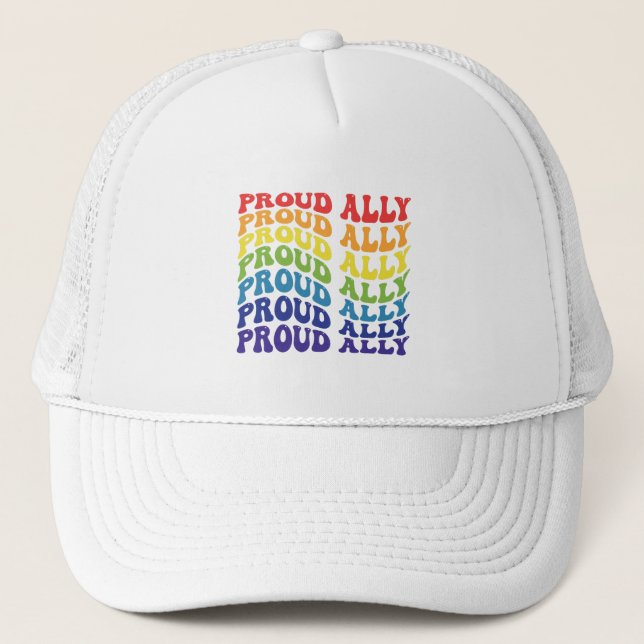 Gorra De Camionero Orgulloso Ally | LGBTQ | Orgullo gay | Arcoiris (Anverso)