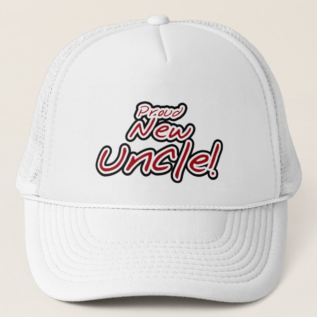 Gorra De Camionero Orgulloso nuevo tío - Texto rojo y negro (Anverso)