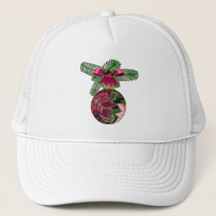 Gorra De Camionero Ornamento de Borgoña de Poinsettia retro 50
