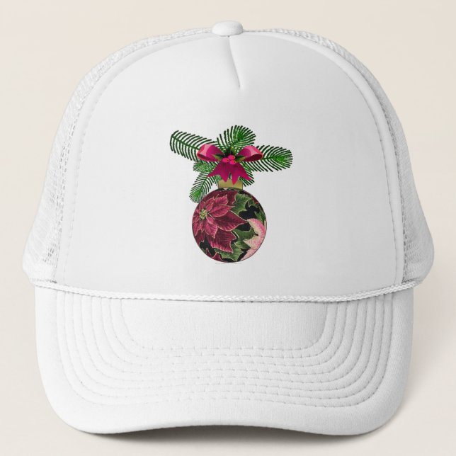 Gorra De Camionero Ornamento de Borgoña de Poinsettia retro 50 (Anverso)