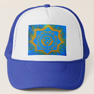 Gorra De Camionero oro en azul tibetano estilo tántrico