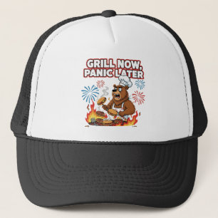Gorra De Camionero Osito divertido a la parrilla Ahora a asar y luego
