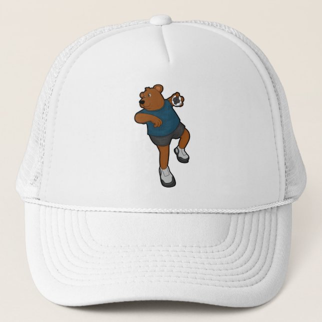 Gorra De Camionero Oso al jugador de balonmano con balonmano (Anverso)