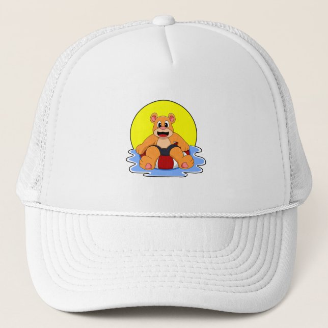 Gorra De Camionero Oso al nadar con anillo de natación (Anverso)