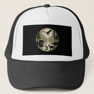 Gorra De Camionero Oso Ciervo Águila Luna Silueta del Bosque