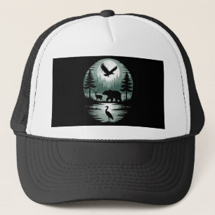 Gorra De Camionero Oso Ciervo Águila Luna Silueta del Bosque