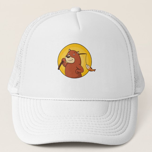 Gorra De Camionero Oso como anguloso con peces (Anverso)