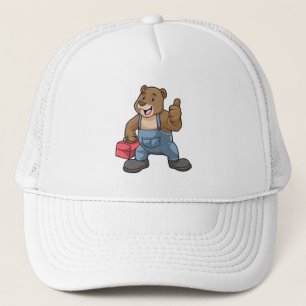 Gorra De Camionero Oso como artesano con caja de herramientas