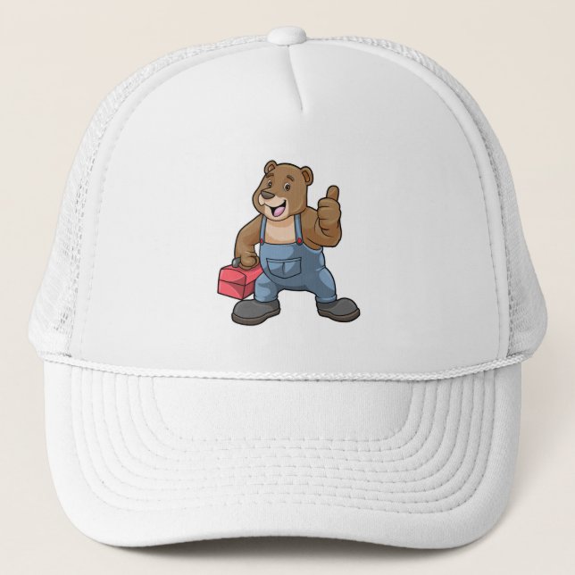 Gorra De Camionero Oso como artesano con caja de herramientas (Anverso)