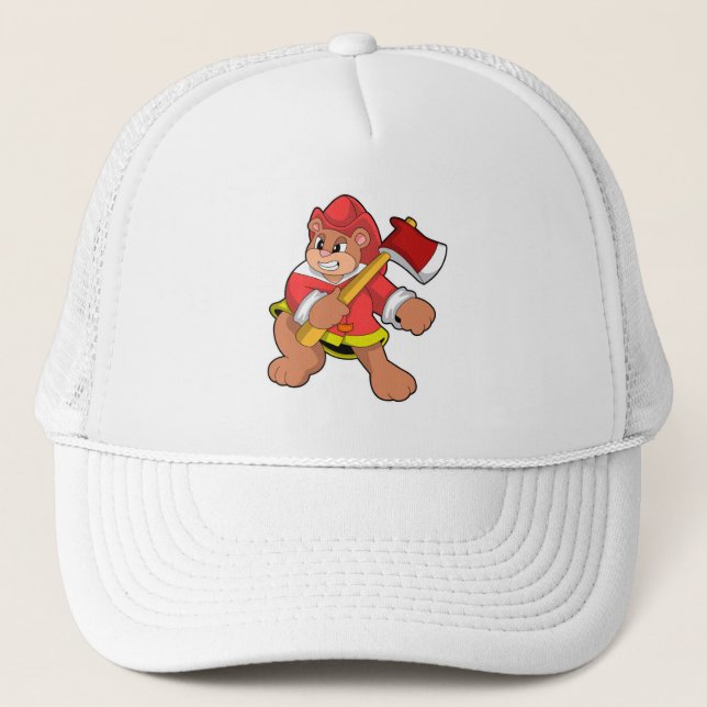Gorra De Camionero Oso como bombero con hacha (Anverso)
