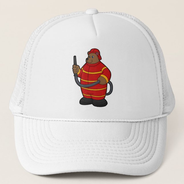 Gorra De Camionero Oso como bombero con manguera (Anverso)