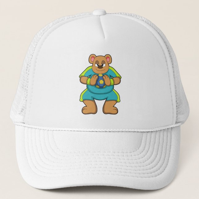Gorra De Camionero Oso como jugador de balonmano con balonmano (Anverso)