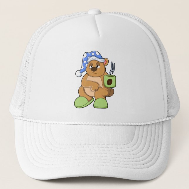 Gorra De Camionero Oso con taza de café y cabeza de leepilera (Anverso)