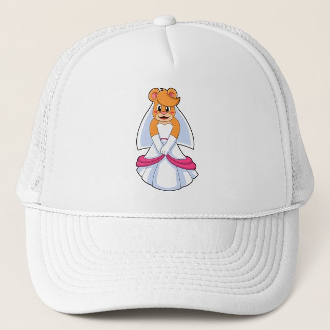Gorra De Camionero Oso con vestido Boda y velo (Anverso)