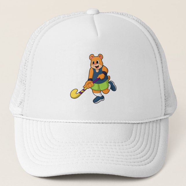 Gorra De Camionero Oso de hockey con bate de hockey (Anverso)