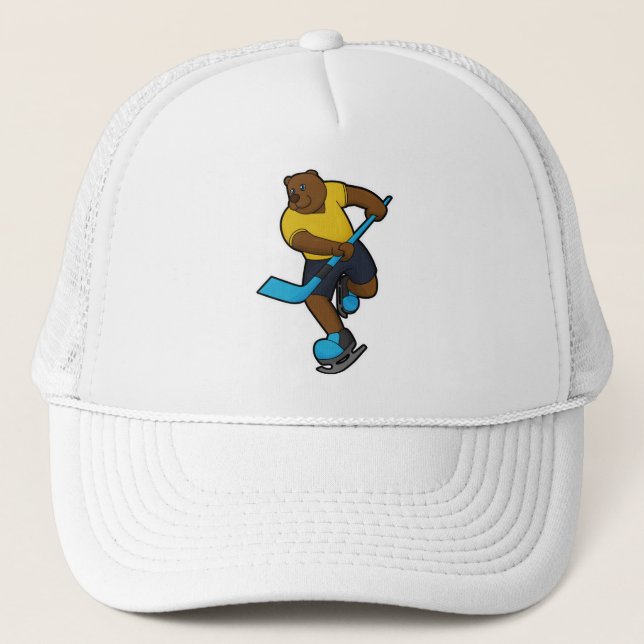 Gorra De Camionero Oso de hockey sobre hielo con bastón de hockey sob (Anverso)
