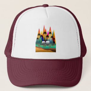 GORRA DE CAMIONERO OSO DE MONTAÑA COLORIDO PALMERAS OCÉANO