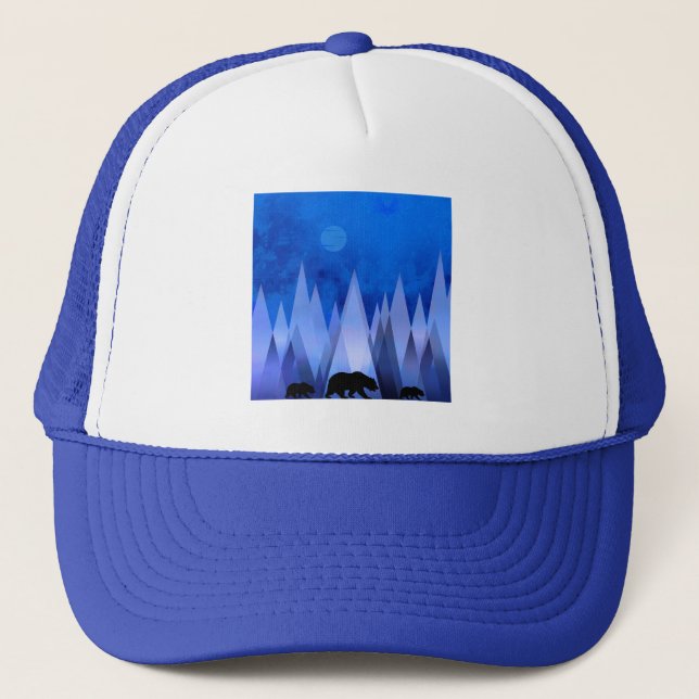 GORRA DE CAMIONERO OSO DE MONTAÑAS GEOMÉTRICAS AZULES (Anverso)