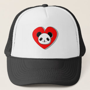 Gorra De Camionero Oso De Panda Y Dibujo De Corazón Rojo