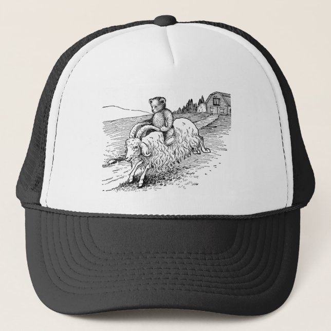 Gorra De Camionero Oso de peluche que monta una cabra (Anverso)