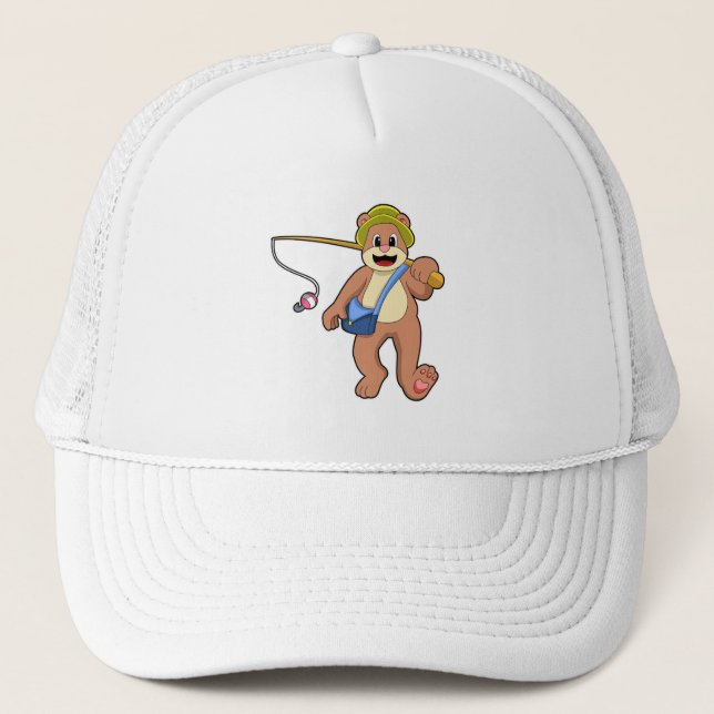 Gorra De Camionero Oso de pescar con barra de pesca (Anverso)