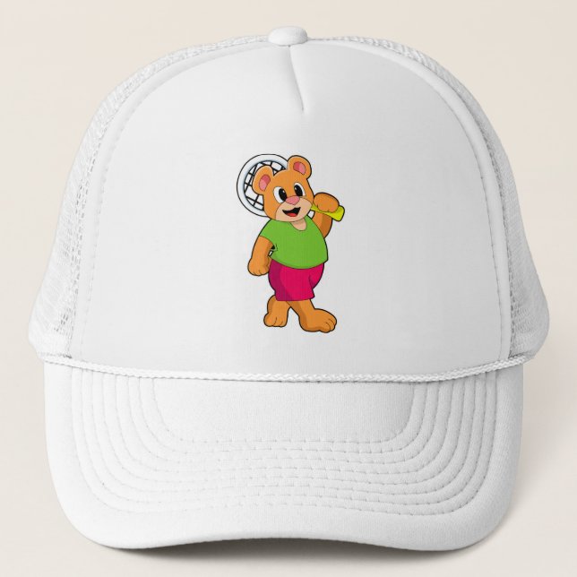 Gorra De Camionero Oso de tenis con raqueta de tenis (Anverso)