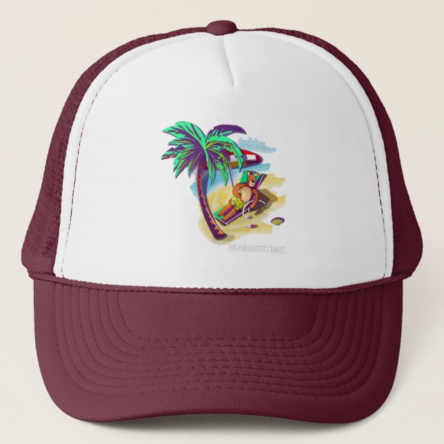 Gorra De Camionero Oso de verano relajante en la playa tropical (Anverso)