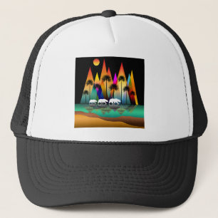 Gorra De Camionero Oso En Montañas Modernas Del Bosque