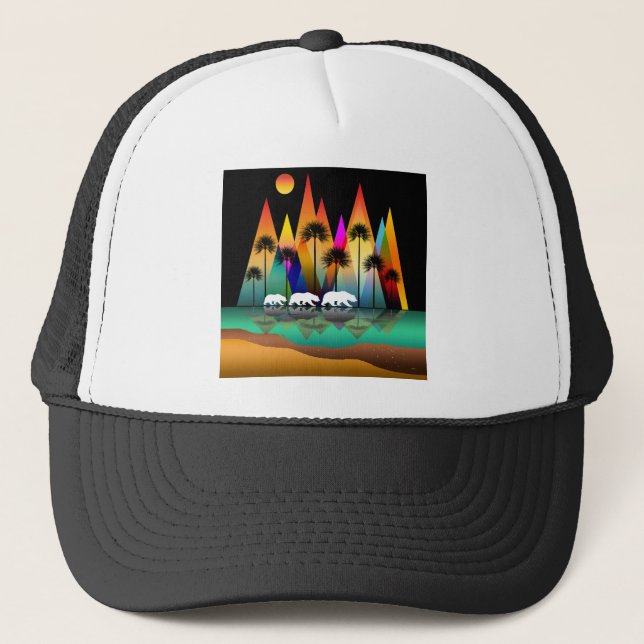 Gorra De Camionero Oso En Montañas Modernas Del Bosque (Anverso)