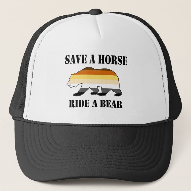 Gorra De Camionero Oso gay salva un oso a caballo (Anverso)