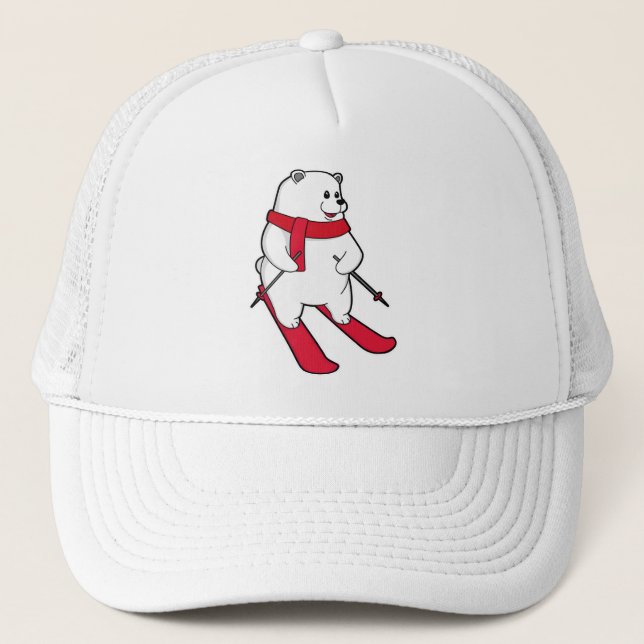 Gorra De Camionero Oso polar como esquiador con esquí (Anverso)