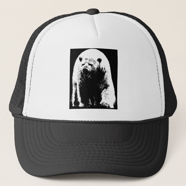 Gorra De Camionero Oso Polar de Arte Pop Blanco y Negro (Anverso)