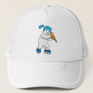 Gorra De Camionero Oso polar en hockey sobre hielo con bastón de hock