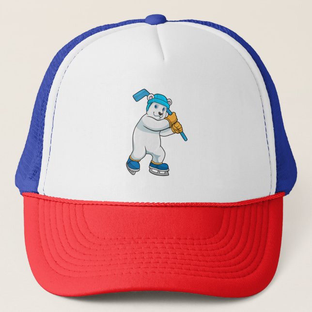 Gorra De Camionero Oso polar en hockey sobre hielo con palo (Anverso)