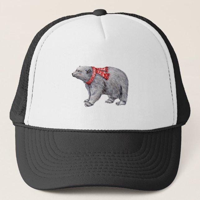 Gorra De Camionero Oso polar en la bufanda roja (Anverso)
