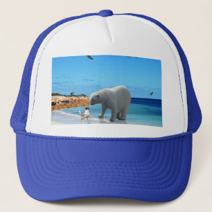 Gorra De Camionero Oso Polar Saludando A Un Perro,