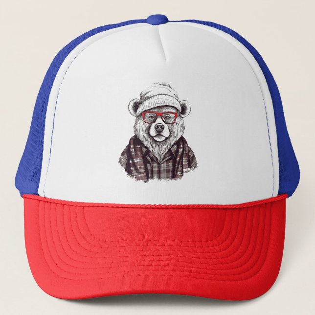 Gorra De Camionero Oso Retro con Gafas Rojas (Anverso)