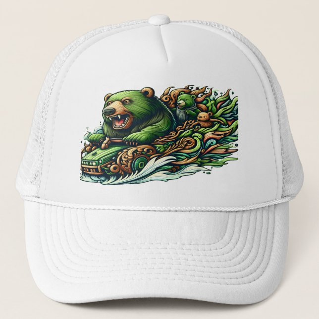 Gorra De Camionero Osos animados montando un auto verde (Anverso)