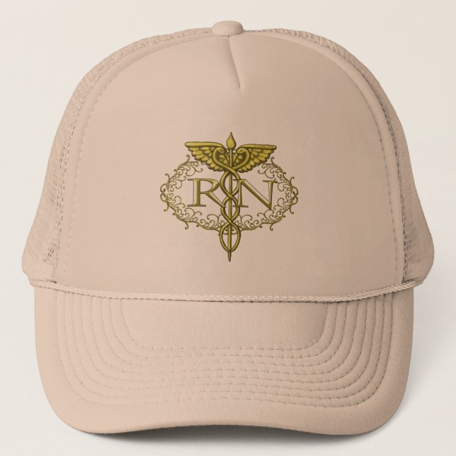 Gorra De Camionero Oval Gold Caduceus RN Enfermero (Anverso)