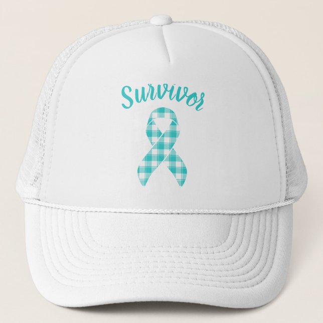 Gorra De Camionero Ovarian Cancer Awareness Teal Ribbon Survivor (Anverso)