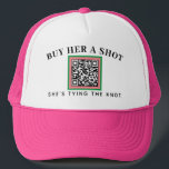 Gorra De Camionero Pago QR para la despedida de soltera rosa y verde<br><div class="desc">Una forma mucho más segura de permitir que extraños, amigos o familiares le compren una bebida a la futura novia en su noche de despedida de soltera, esta divertida gorra de camionero presenta texto editable y un código QR escaneable configurado con una opción de pago personalizada. Un marco elegante de...</div>