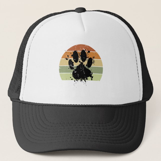 Gorra De Camionero Paint Spatter Dog Paw Print Retro Sunset (Anverso)