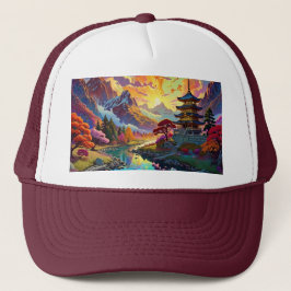 Gorra De Camionero Paisaje de la pagoda y el color