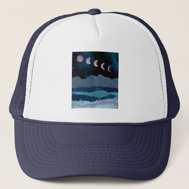 Gorra De Camionero Paisaje de las fases rosadas de la luna (Anverso)