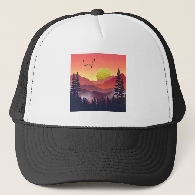 Gorra De Camionero Paisaje de las montañas Crimson (Anverso)