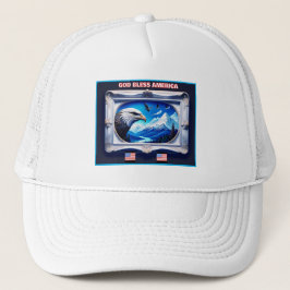 Gorra De Camionero Paisaje patriótico con banderas estadounidenses de