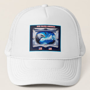 Gorra De Camionero Paisaje patriótico con banderas estadounidenses de
