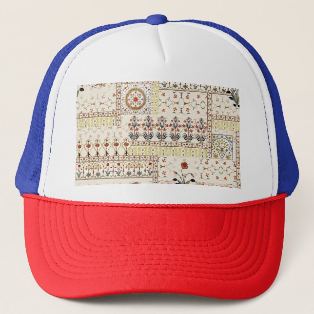 Gorra De Camionero Paisley floral mogol: Elegancia digital étnica. (Anverso)