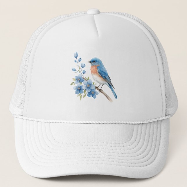 Gorra De Camionero Pájaro azul con flores azules (Anverso)