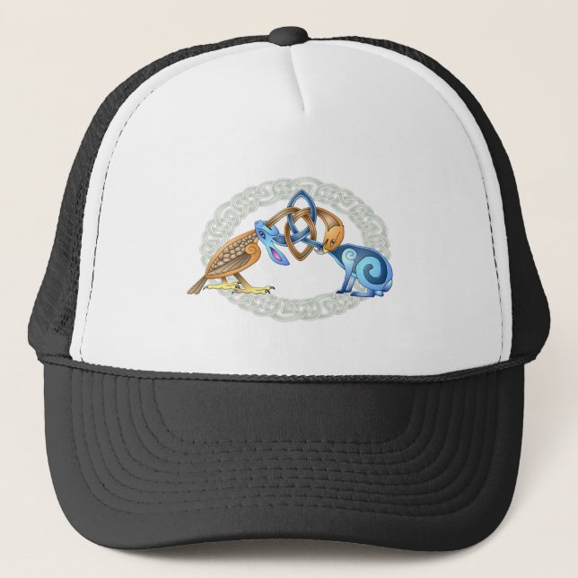 Gorra De Camionero Pájaro celta y conejo con marco (Anverso)
